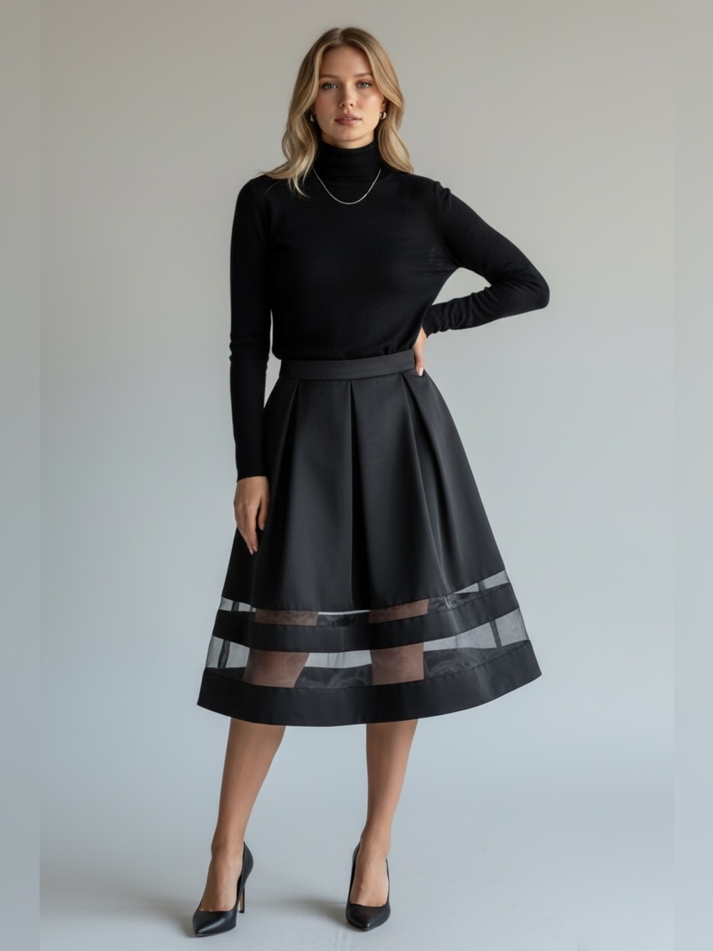 Express Black Grosgrain Pleated Organza Illusion Hem A Line Skirt Size 8